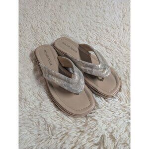 Donald Pliner Metallic Snakeskin Barbera Square Toe Thong Sandals, Tan Size 8.5